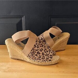 Size 7.5 Vintage 7 Eight Peep Toe Wedge Heel Animal Print Ankle Strap No Box